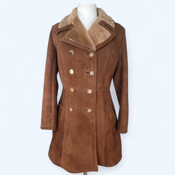 Vintage 1970s Sawyer of Napa Shearling Sheepskin Double Breasted Rancher Coat 12